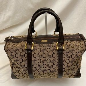 Celine C Horse Carriage Boston Vintage Handbag Canvas and Leather EUC